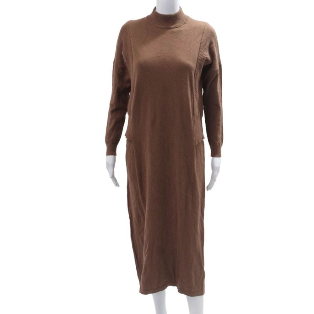 Beige Women Brown Mock Neck Long Sleeve Maxi Sweater Dress Size XS
